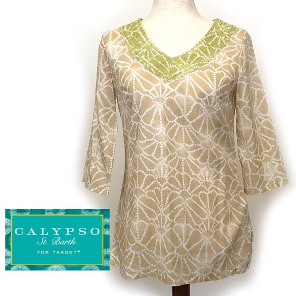 Calypso St. Barth XS Embroidered Cotton Tunic Top - Picture 1 of 6